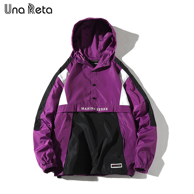 Una Reta Hooded Jackets Men New Patchwork Color Block Pullover Jacket Fashion Tracksuit Coat Men Hip Hop Streetwear Jacket Men 201218
