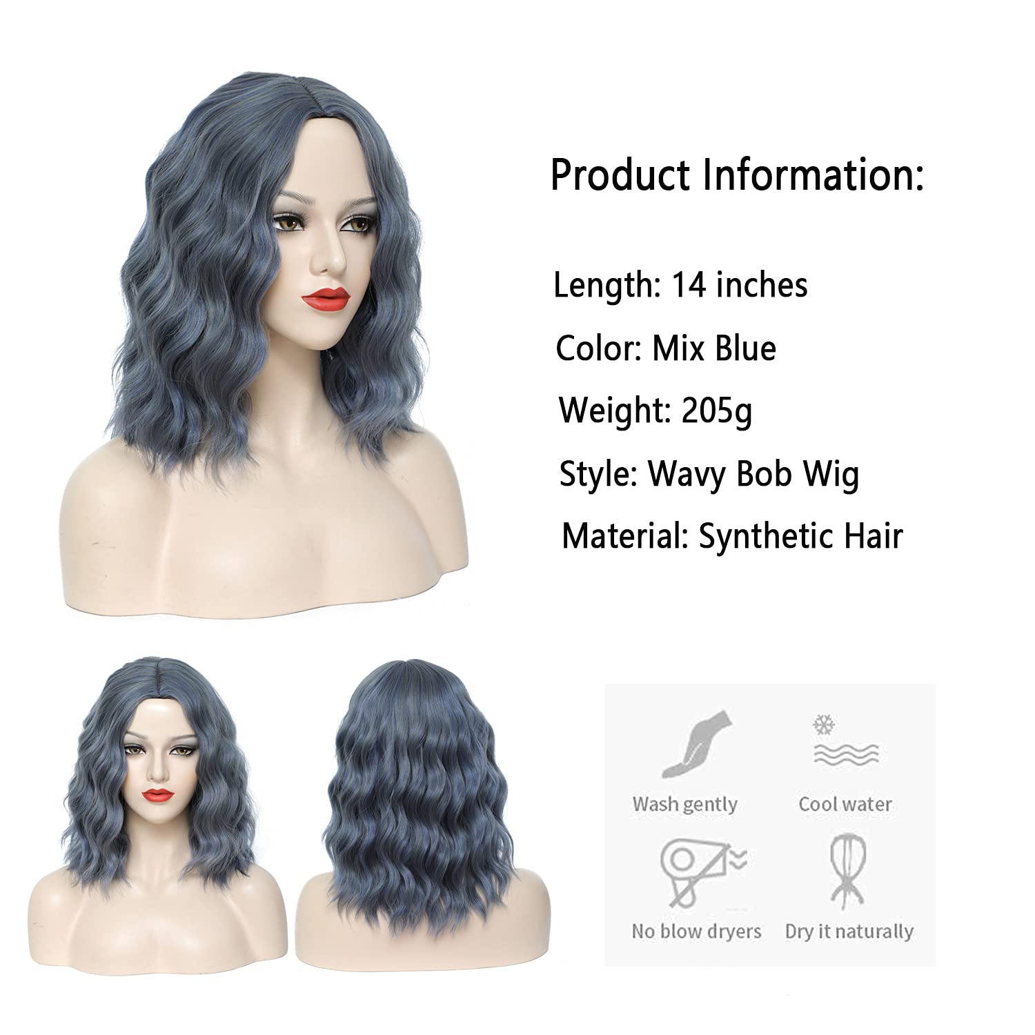 Short Bob Wigs Middle Part Synthetic Shoulder Length Curly Wavy bob Synthetic wig Colorful Cosplay Halloween Daily Party Use