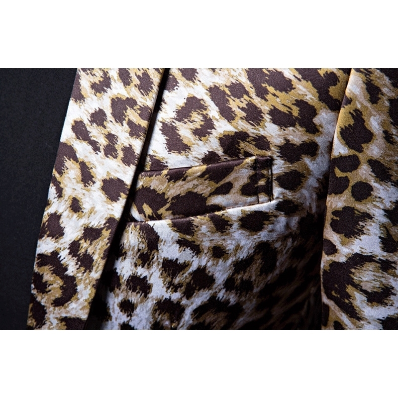 (Jackets+Pants) Mens Leopard Print Suit Casual Slim Fit One Button 2 Piece Set Suits Wedding Singer DJ Stage Plus Costumes Homme 201105