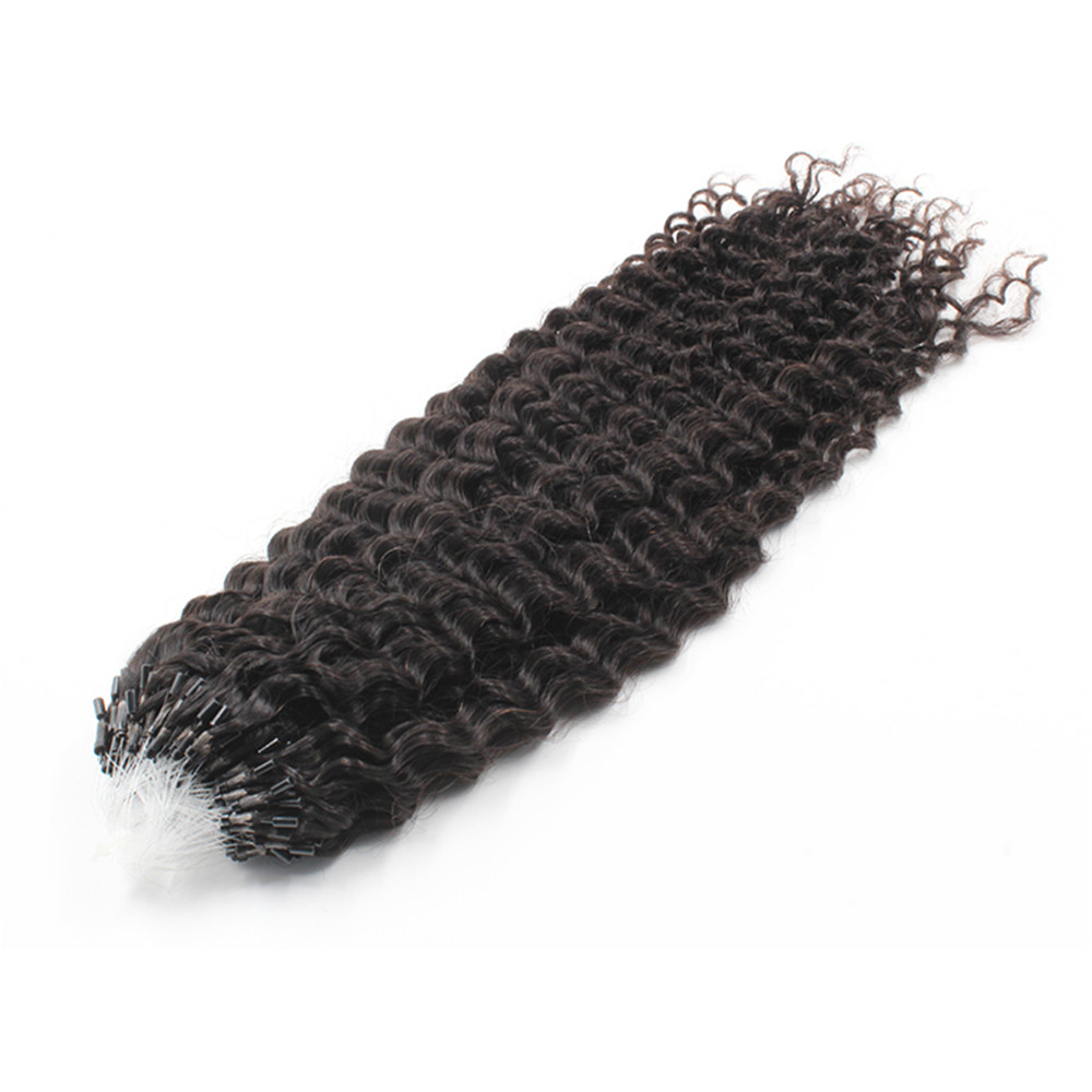 Curly Ring Loop Real Human Natural Black Micro Links Keratin Hair Extensions 100G 1G/Strand