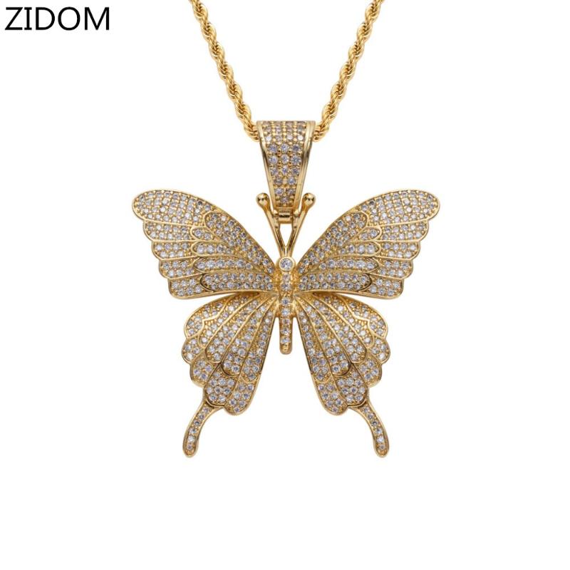 Pendant Necklaces 2021 Men Hip Hop Iced Out Bling Butterfly Pave Setting Cubic Zirconia Male Hiphop Necklace Charm Jewelry Gift
