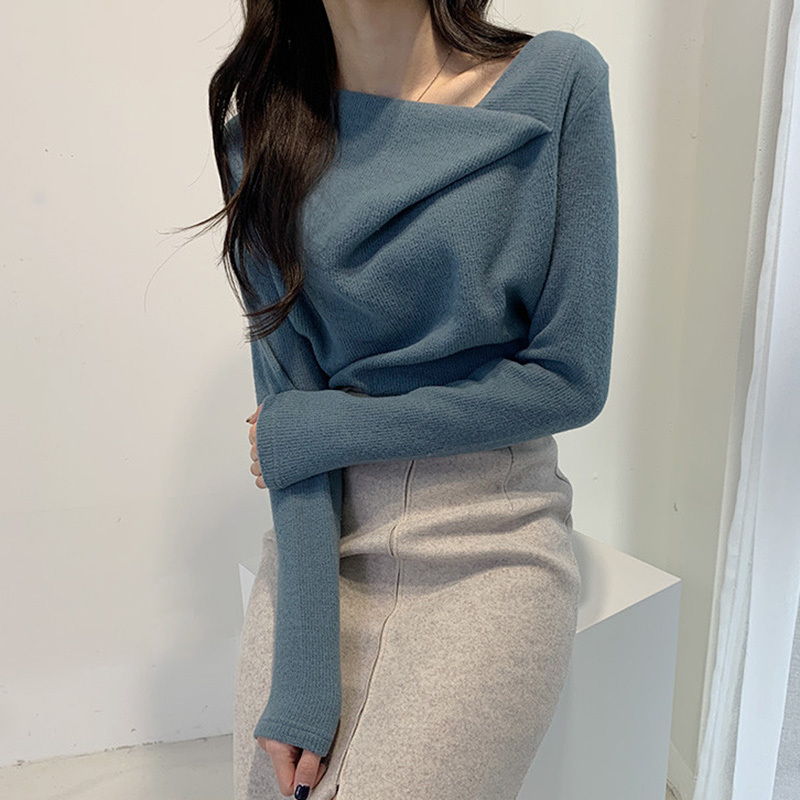 Woherb Women Autumn Winter Pullover Sweater Pleated Tops Knit Asymmetrical Sweaters Korean Jumper Sueteres De Mujer 201221
