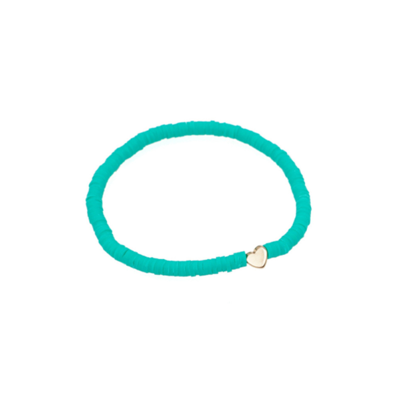 Gold Heart Charm Bracelets Colorful Polymer Clay Vinyl Heishi Disc Strands Stretch Bracelet Jewelry Wholesale 7pcs/set