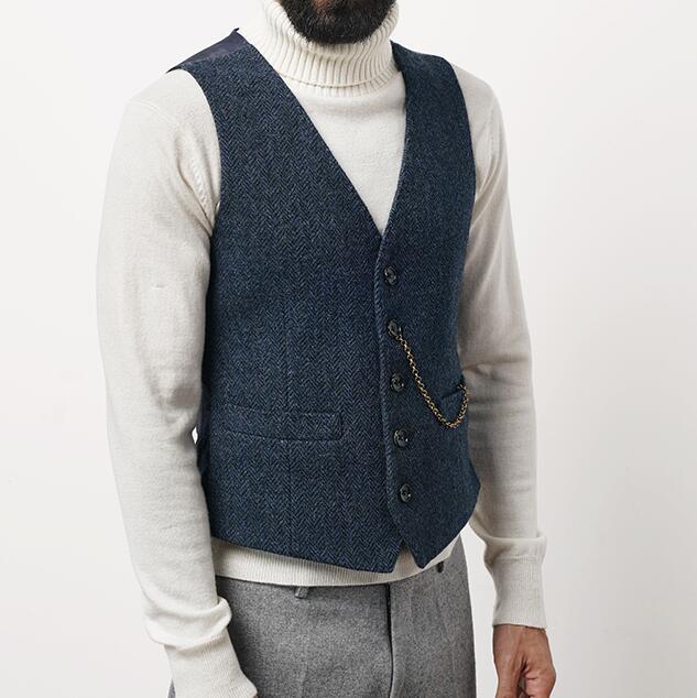 2021 Classic Brown Groom Vests Wool Groomsmen Vest Slim Fit Mens Dress Business Suit Vest Short Dinner Party Wedding Attire Waistcoat Dress