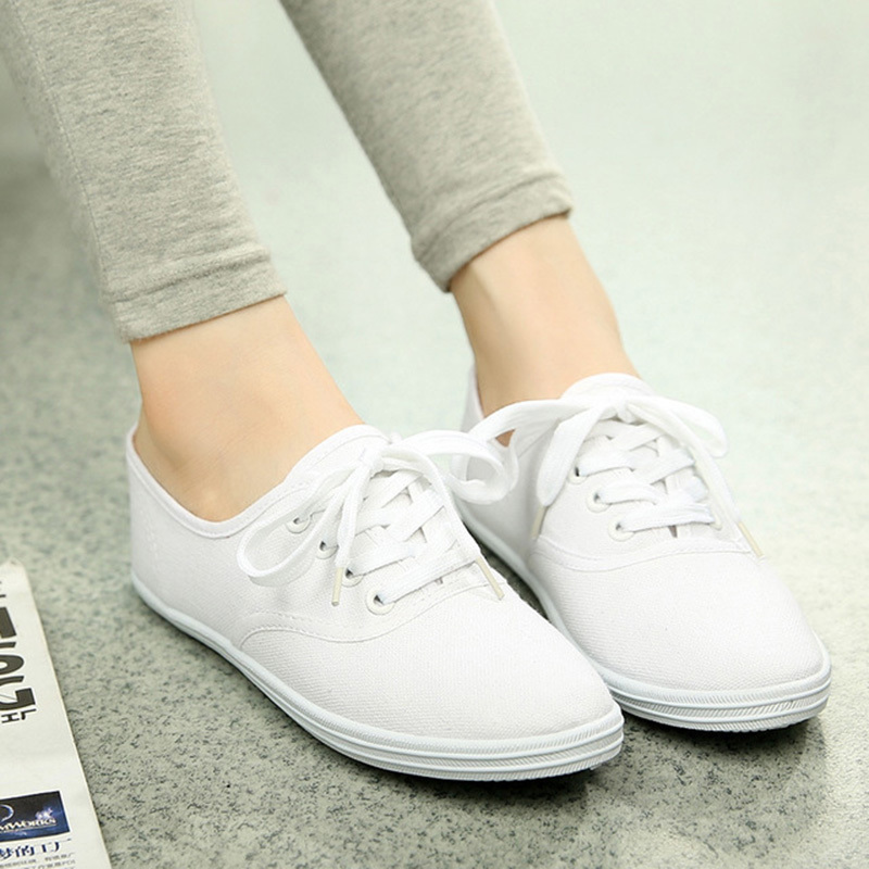 Women Canvas Lace Up Casual Vulcanize Woman Flats White Breathable Shoes Ladies Espadrilles Big Size 35-42 Y200801