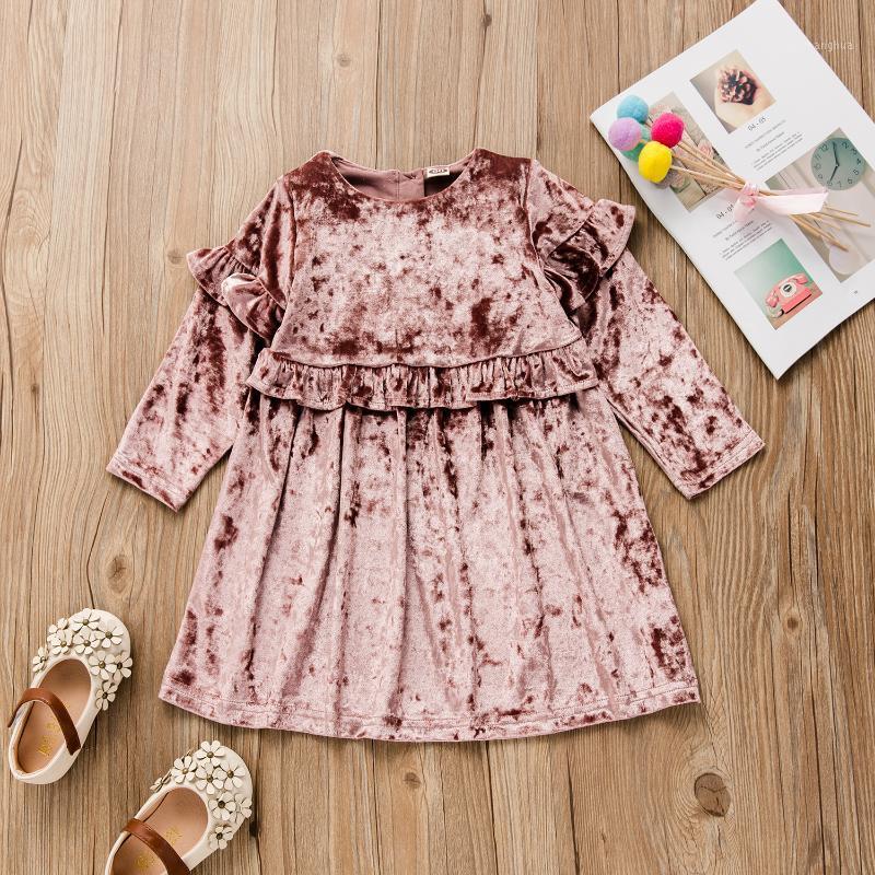 Baby / Toddler Ruffled Velvet Long-sleeve Dress1, Light pink