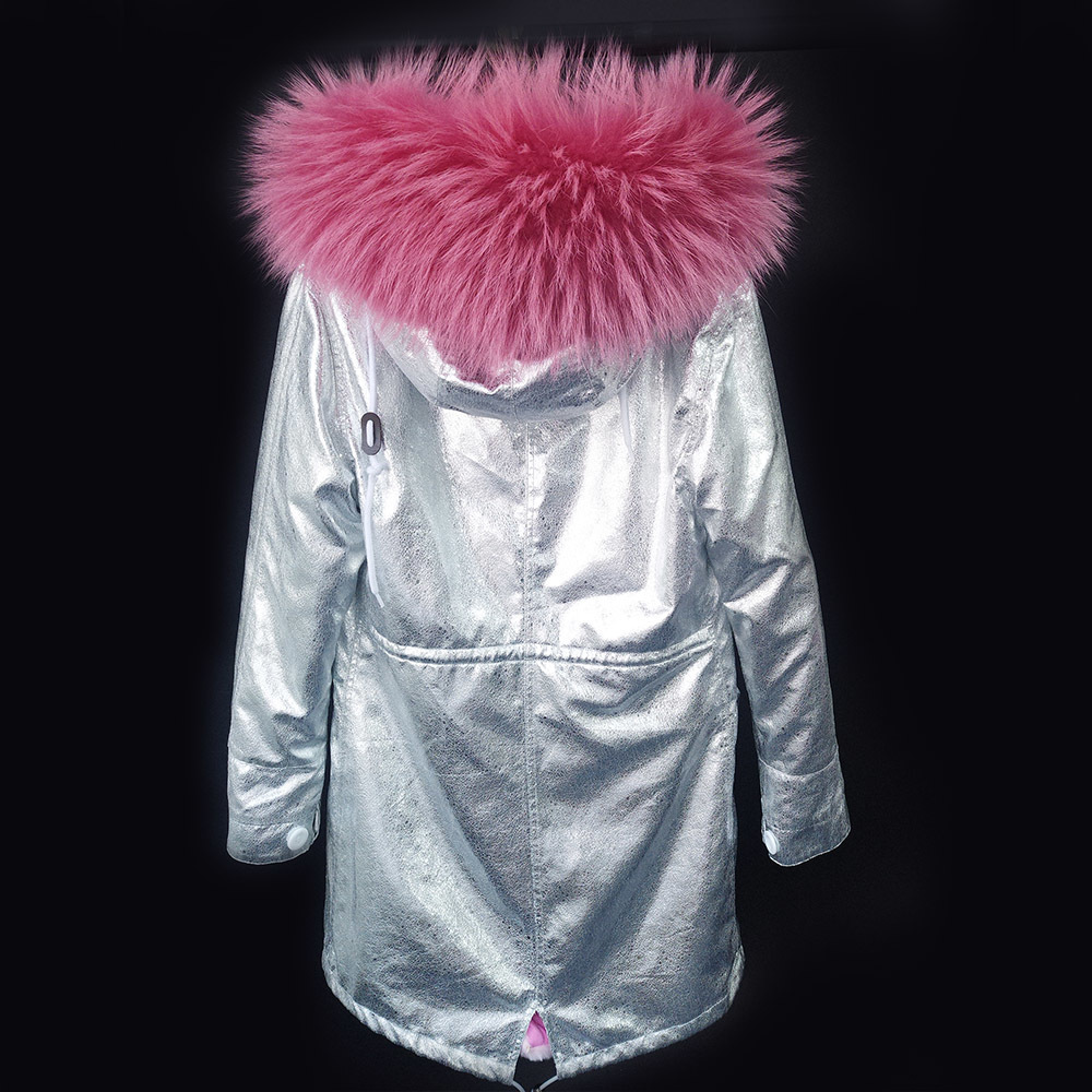 New Women Winter Coat Long Thick Fur silver color Parkas Real Raccoon Fur Collar Hood Jacket Drop Shipping 201217