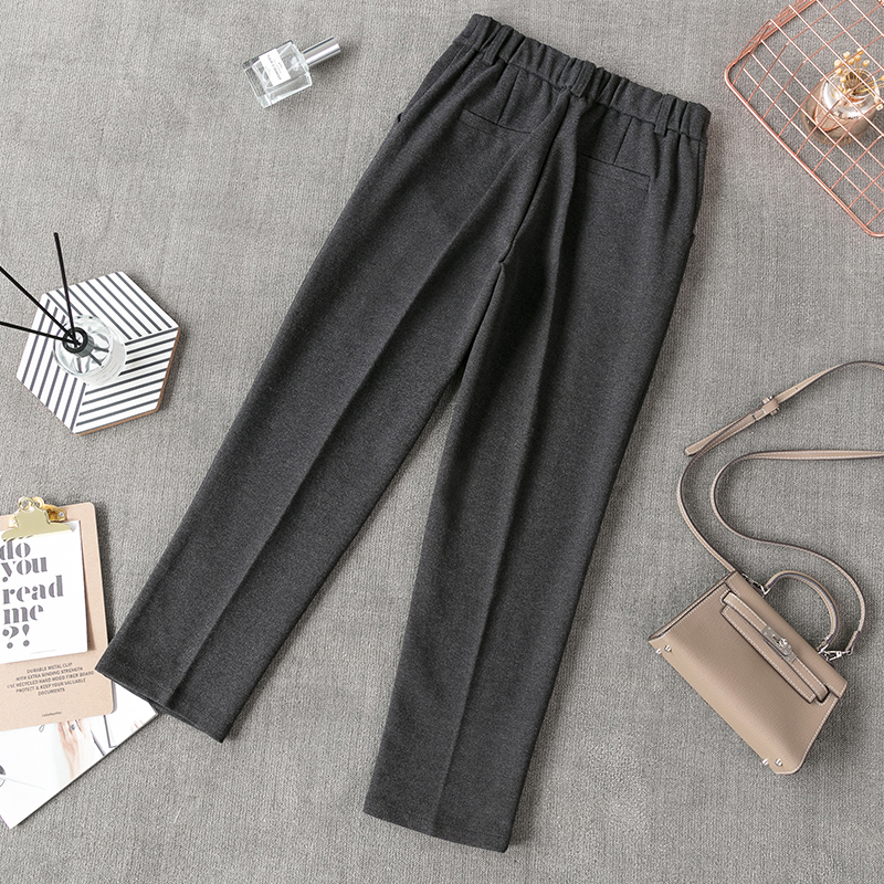 High Waist Woman Woolen pants Loose apricot gray business OL blazer suit pants female autumn winter New 201106