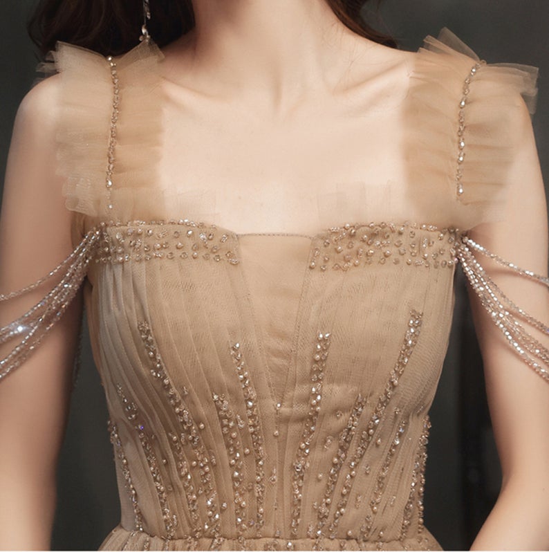 Evening Dresses Beaded Square Neck A Line Prom Dress Party Wear Floor Length Custom Made Formal Gowns