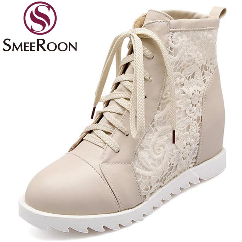Smeeroon autumn spring boots lace up height increasing air mesh ankle boots leisure ladies woman shoes flower plus size, Black
Smeeroon autumn spring boots lace up height increasing air mesh ankle boots leisure ladies woman shoes flower plus size, Black