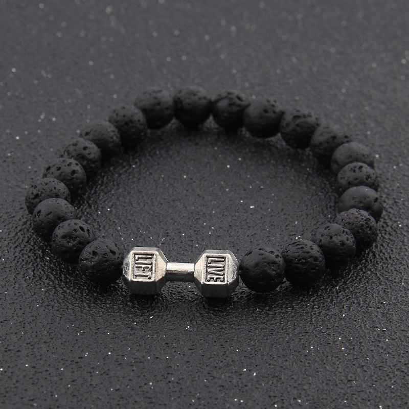 Black Artificial Lava Turquoise Stone Dumbbell Chakra Beads Bracelets Couple Lover Fashion Strand Strength Bracelet Bangle Jewelry Wholesale