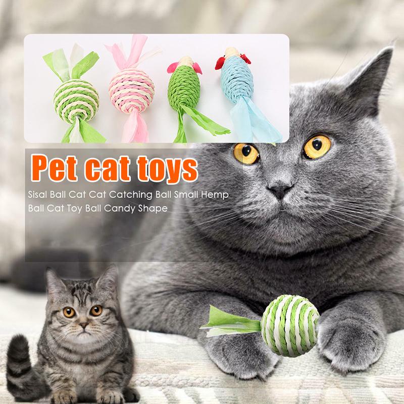 Candy/Mouse Shaped Sisal Balls Cat Kitten Interacting Scratching Pet Toys FAS6