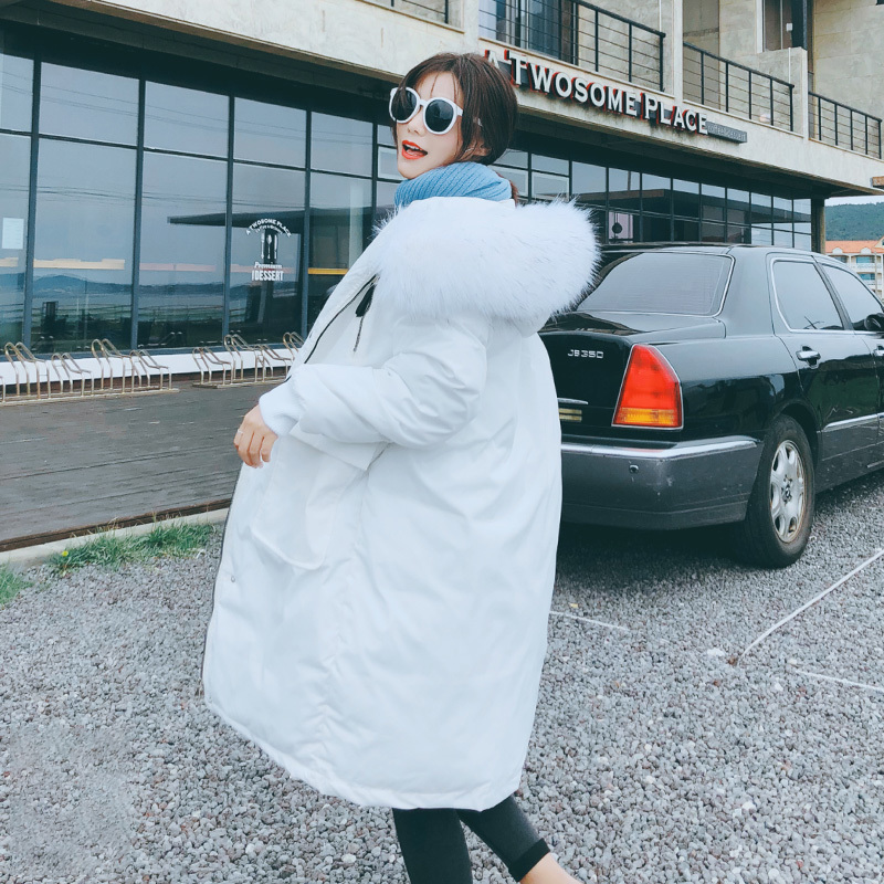 Thicken Warm Fur Collar Winter Jacket Women Casual Medium Long Hooded Coat Female Office Lady 201027