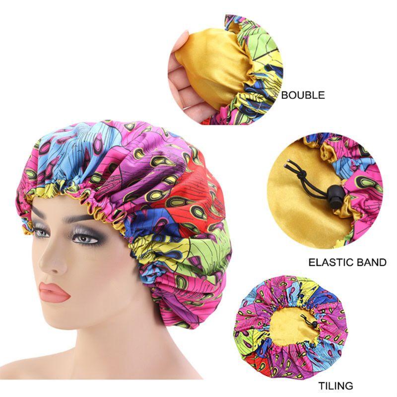 

Women Extra Large Satin Lined Hair Sleep Bonnet Cap Double Layered Reversible Colorful Adjustable Night Turban Hat