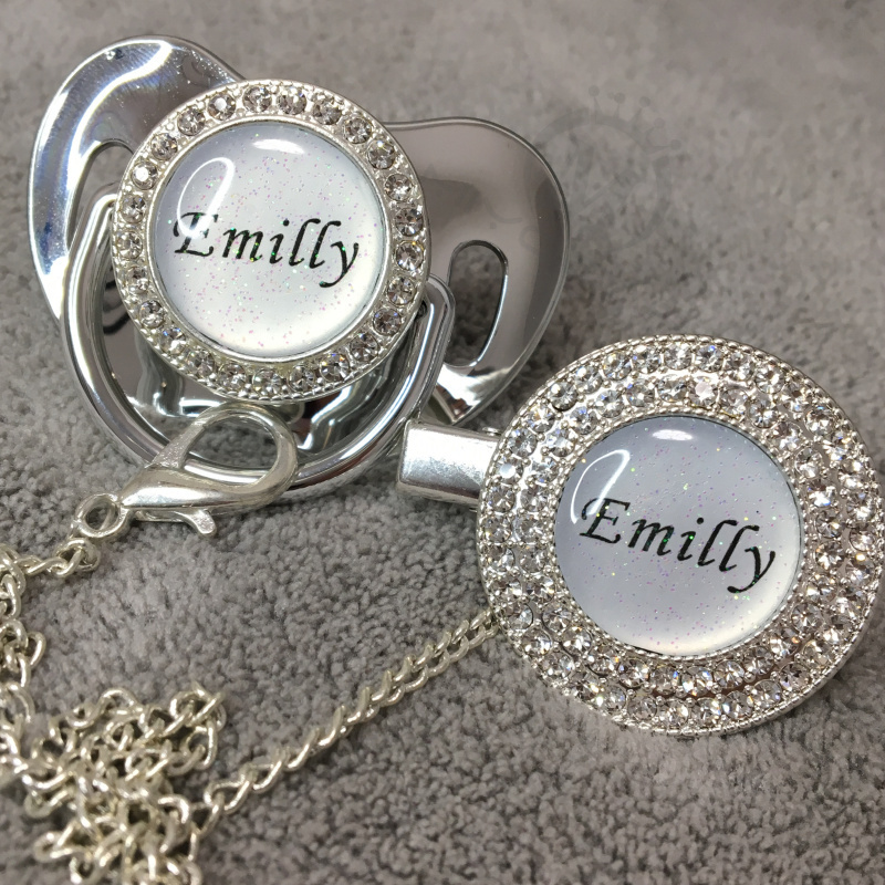 MIYOCAR custom any glitter name photo silver bling pacifier and pacifier clip silver BPA free dummy bling glitter design -1-BG LJ201110
MIYOCAR custom any glitter name photo silver bling pacifier and pacifier clip silver BPA free dummy bling glitter design -1-BG LJ201110