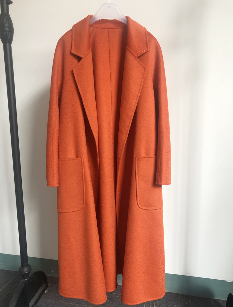 High quality water ripple double-faced cashmere women's long windbreaker new wool women winter red coat 201223