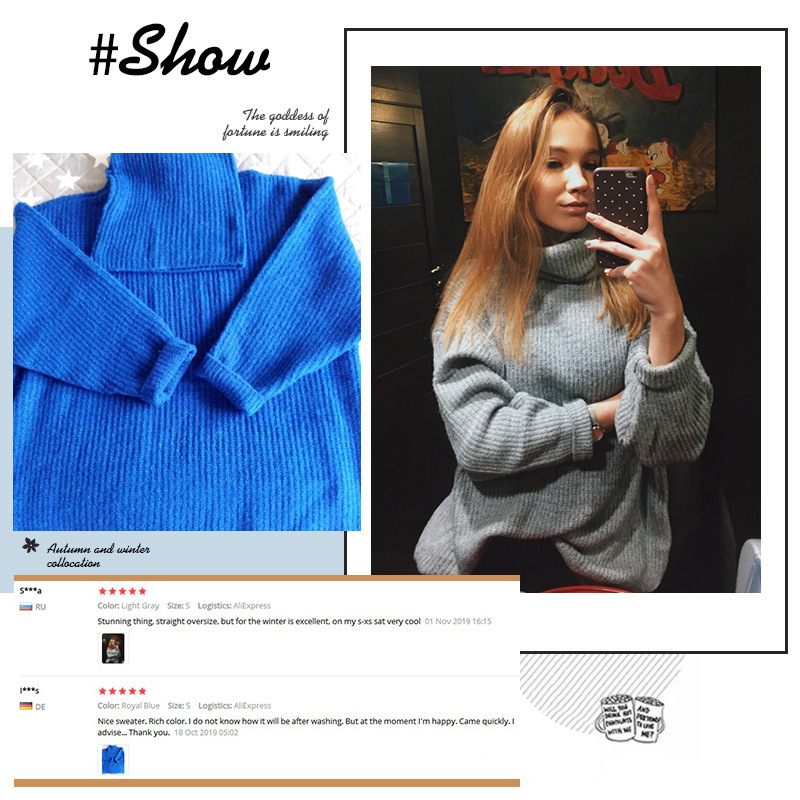 Oversize Turtleneck Knitted Women's Sweater Pullovers Long Batwing Sleeve Winter Solid Women Sweaters Loose Basic Jumper 201030wtt