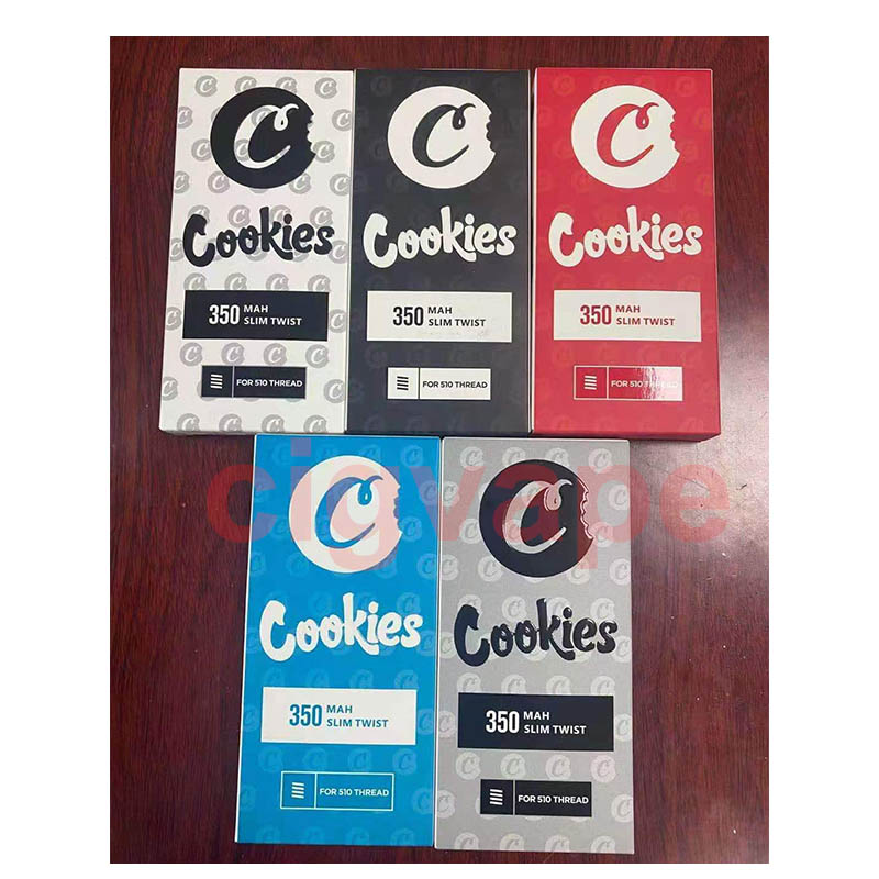 Cookies Slim Twist 350mah Vape Pen Battery Preheat VV Mode 510 Thread Battery Blue Red Black White with Charger Pakaging Box
Cookies Slim Twist 350mah Vape Pen Battery Preheat VV Mode 510 Thread Battery Blue Red Black White with Charger Pakaging Box