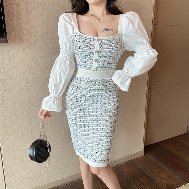 Casual Dresses Temperament Slim Fashion Sexy White Chiffon Square Collar Flare Long Sleeve Plaid Dress Knitting Wrap Hip Vestido Black Lady, Black;gray
Casual Dresses Temperament Slim Fashion Sexy White Chiffon Square Collar Flare Long Sleeve Plaid Dress Knitting Wrap Hip Vestido Black Lady, Black;gray