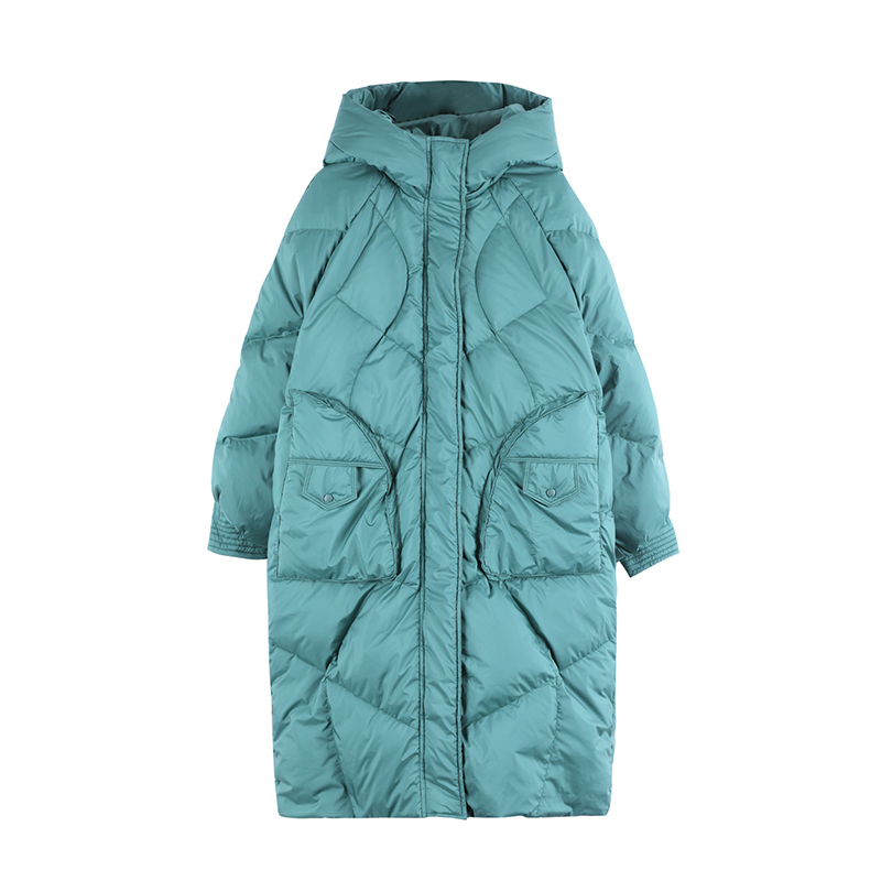 Fitaylor Winter Loose Hooded Long Jacket Women 90 White Duck Down Coat Hight Quality Bread Parka Thick Warm Splicing Outwear 201023