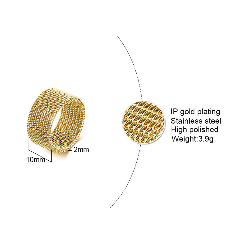 New Fashion 4mm/10mm Black Gold Silver Color Stainless Steel Mesh Wedding Brand Ring for Men Woman Wholesale
New Fashion 4mm/10mm Black Gold Silver Color Stainless Steel Mesh Wedding Brand Ring for Men Woman Wholesale
