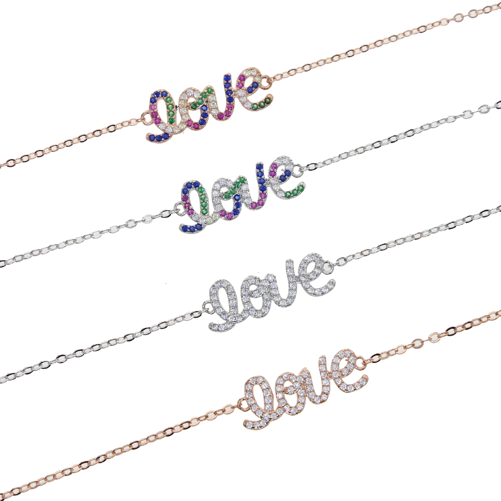 Promotion Fashion Jewelry For 2021 Valentine's Day Gift Micro Pave White Rainbow Love Letter CZ Bracelet for Women