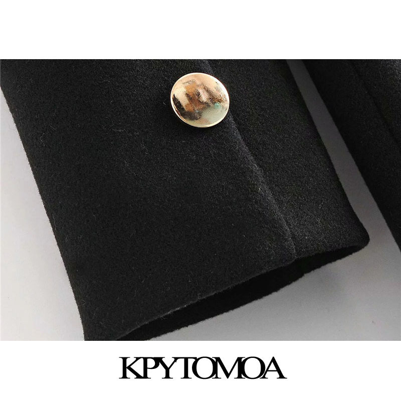KPYTOMOA Women Fashion With Belt Double Breasted Woolen Coat Vintage Long Sleeve Pockets Female Outerwear Chic Overcoat 201102