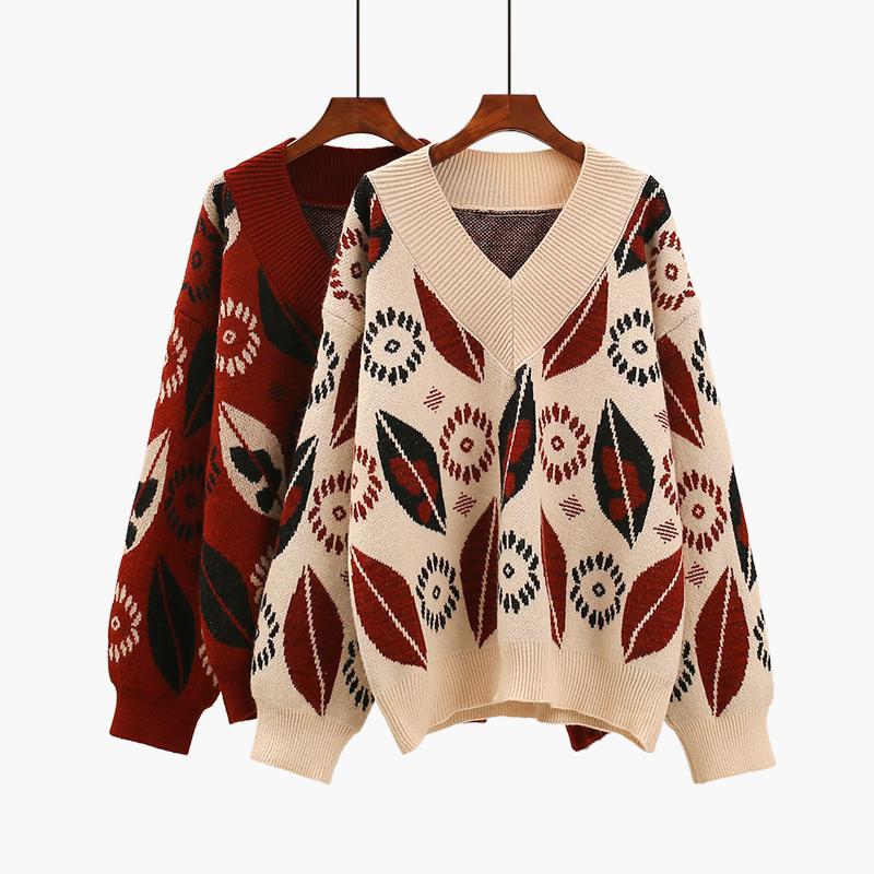 Lazy style thickened V-neck pullover sweater women autumn clothing 2020 new loose leaf jacquard student knit sweater women, Beige
Lazy style thickened V-neck pullover sweater women autumn clothing 2020 new loose leaf jacquard student knit sweater women, Beige