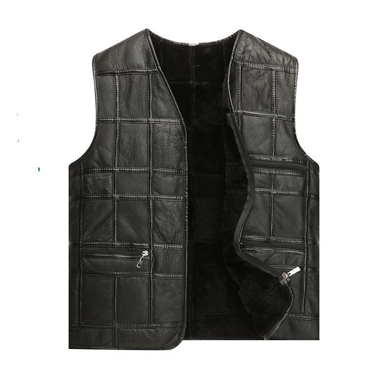 Holyrising Mens Full Real Sheepskin Leather Gilet Motorcycle Vest for Men Pockets Black Brown Leather Coat winter jacket 201128
