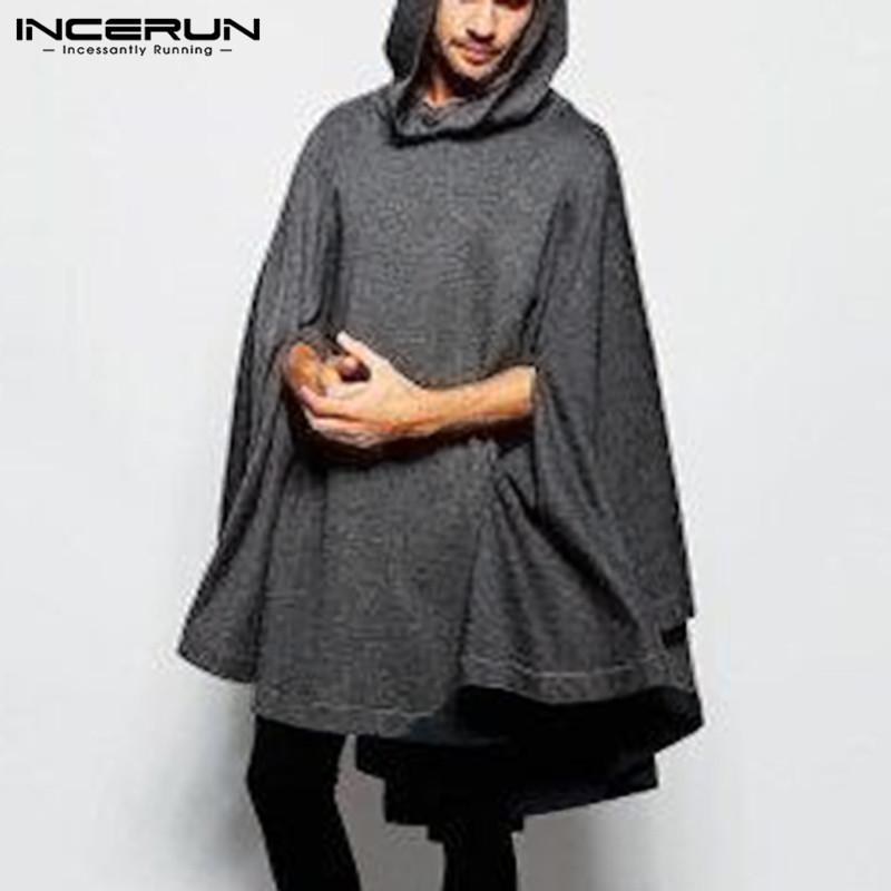 Men Solid Color Cloak Hoodies Loose Irregular Leisure Hooded Sweatshirts INCERUN Mens Fashion Cape Pluvial Streetwear 5XL1