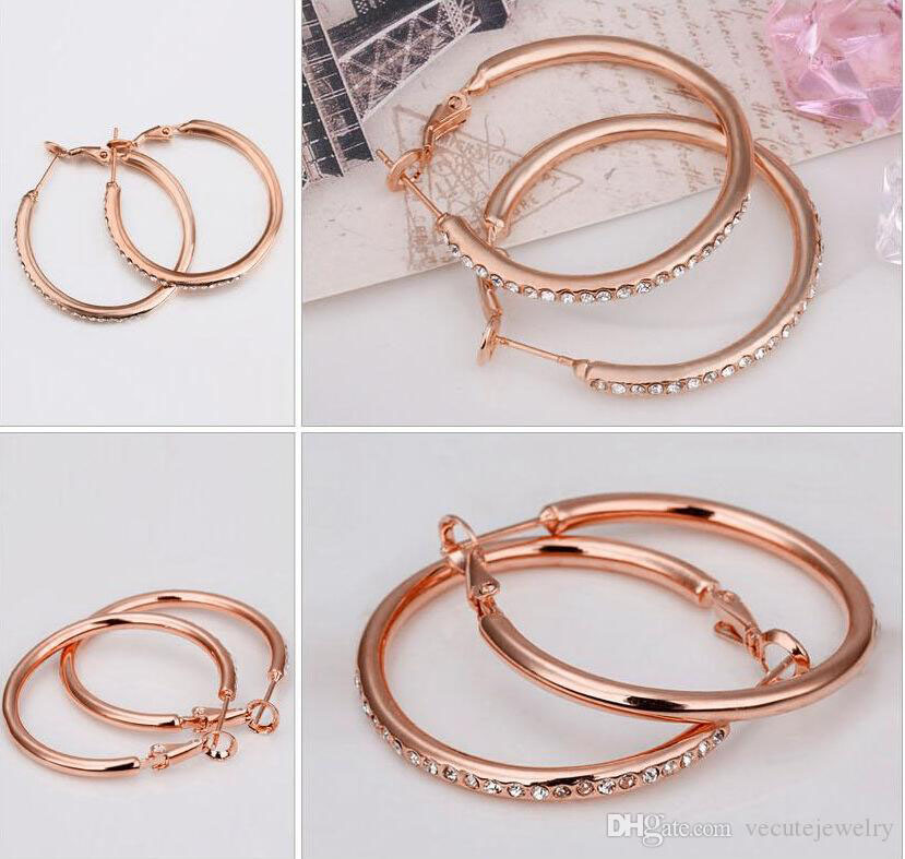 Fashion 18K Rose Gold Silver Austrian Crystal Hoop Earrings for Women Dangle Circle Earrings Wedding Jewelry Wholesale Price