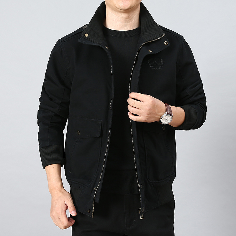 Men's Jacket Trendy Casual Cotton Zipper Blouse | Stand Collar Long Sleeve Autumn Top B4