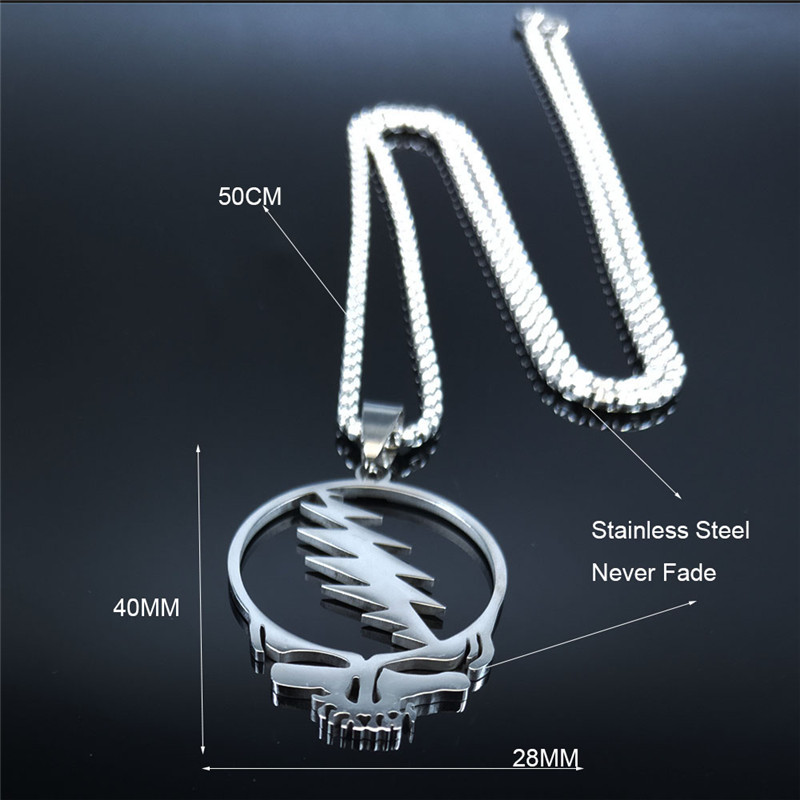 Grateful Dead Skull Stainless Steel Chain Necklace for Men and women Silver steel Color hollow round pendant Necklaces Jewelry Cadenas Mujer bijoux wh