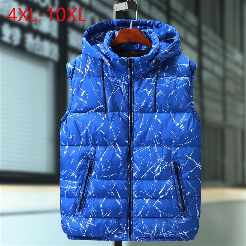 Plus Large Size 10XL Men Winter Vest Hat Detachable Waistcoat Warm Thicken Sleeveless Jacket Unloading Parka Coat for Men Unisex 201216