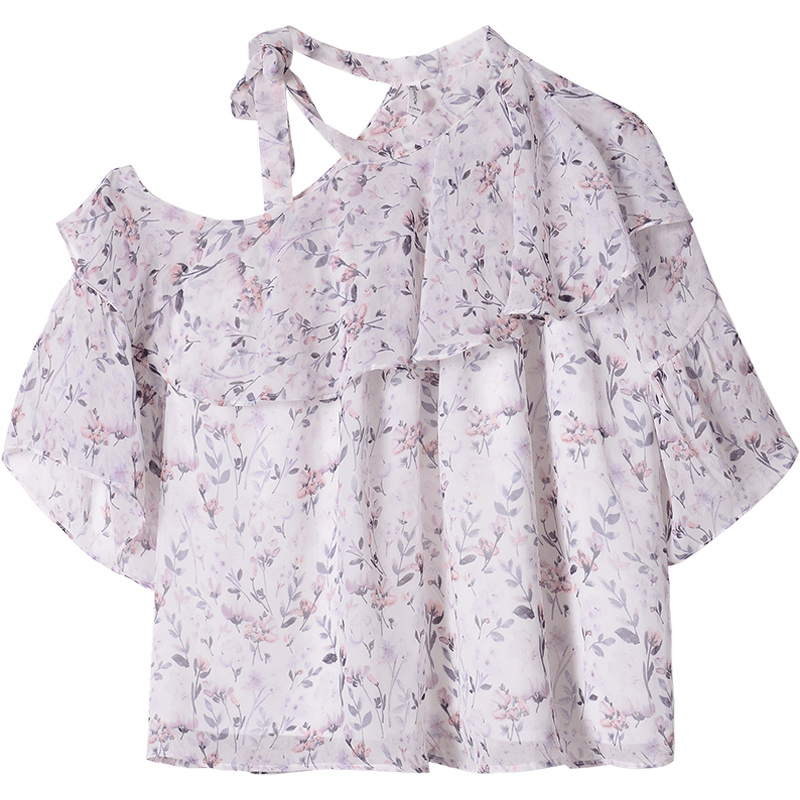 Mishow women blouse loose strapless 2019 new Korean Fashion Official Lady floral chiffon shirt Tops T200321