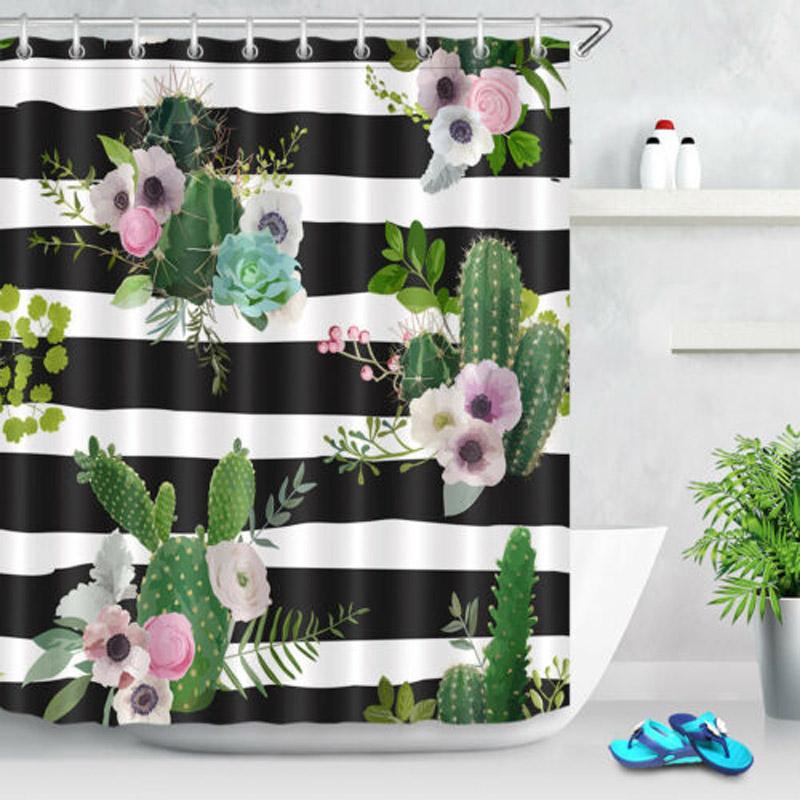 Cactus Shower Curtain Tropical Cacti Flower Black White Stripes Waterproof Fabric Bath Curtains with 12 Hooks for Bathroom Decor
Cactus Shower Curtain Tropical Cacti Flower Black White Stripes Waterproof Fabric Bath Curtains with 12 Hooks for Bathroom Decor