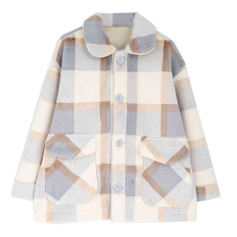 Winter Women's Lambswool Plaid Coat Korean Clothes Thicker Large Size Loose Wild Short Jacket 201216