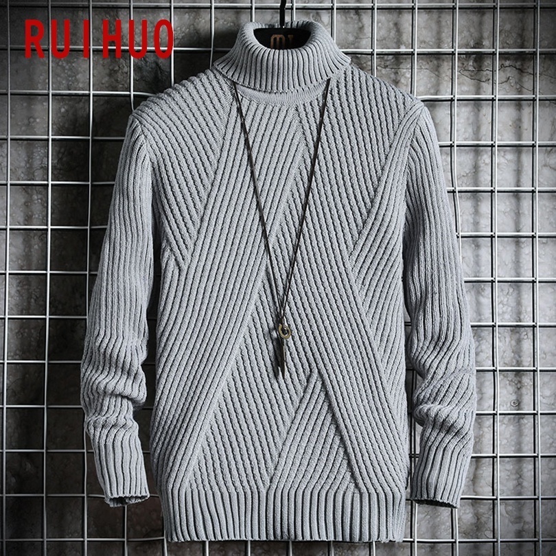 RUIHUO Winter Solid Pullover Turtleneck Men Clothing Turtle Neck Coats High Collar Knitted Sweater Korean Man Clothes M-2XL 201203