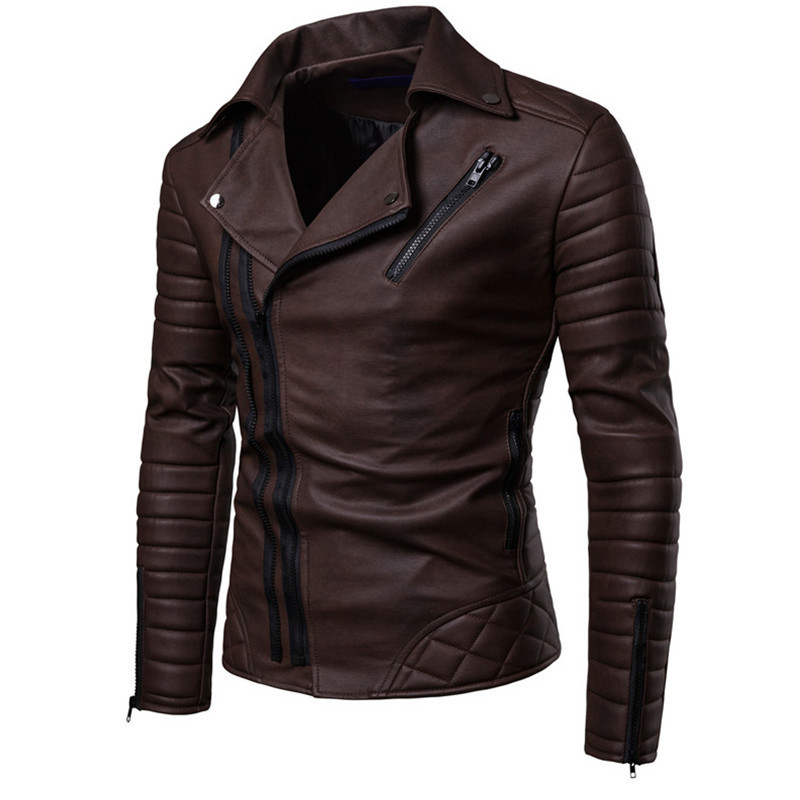AKSR Jacket men New Men's Fashion Casual Long Sleeved Motorcycle Fur Leather Jacket Slim Fit Mens Winter Coats T200106