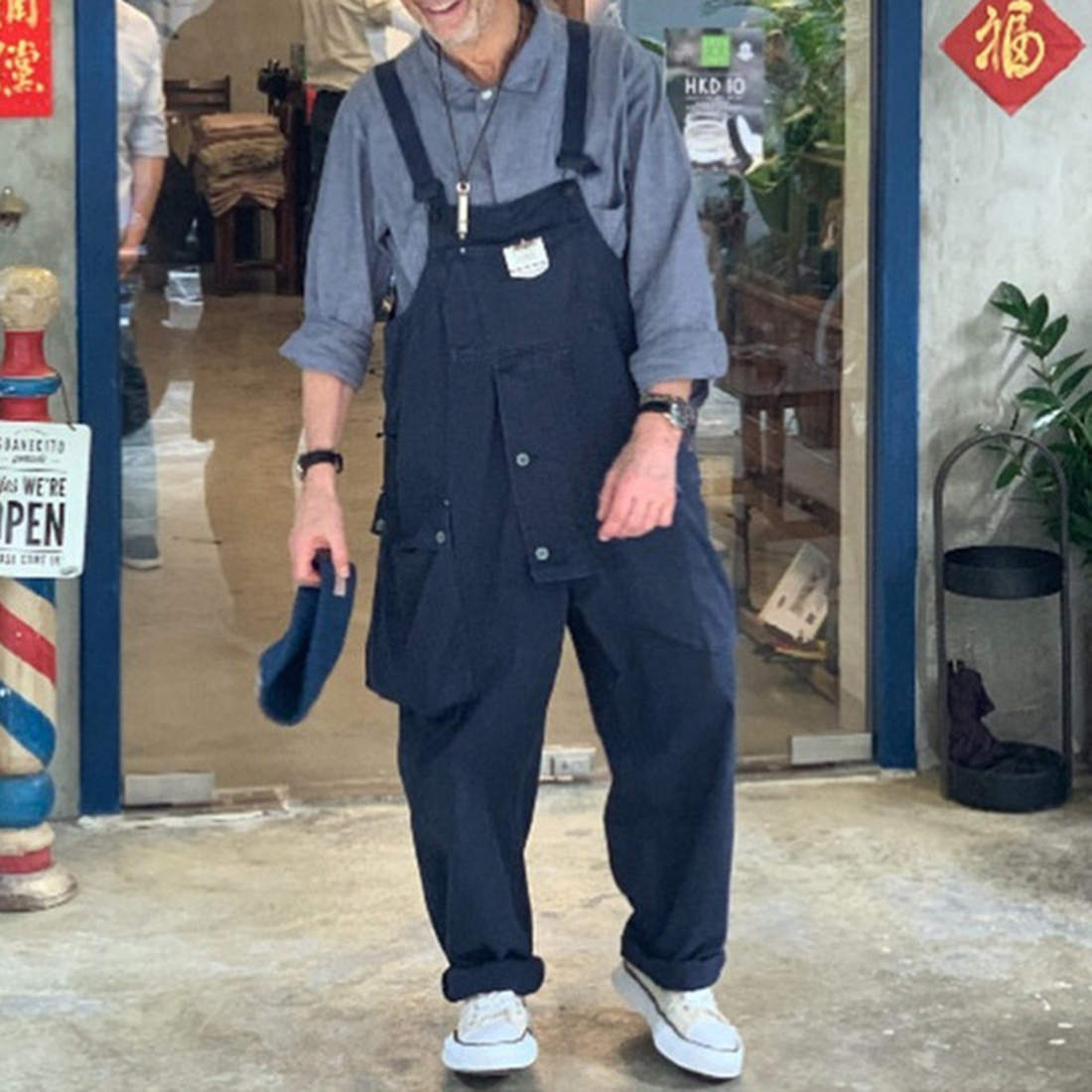 Streetwear Men Fashion Harajuku Suspender Jumpsuit Loose Straight Pants Men Pocket Bib Men's Overalls Casual Trousers Jumpsuits 201110