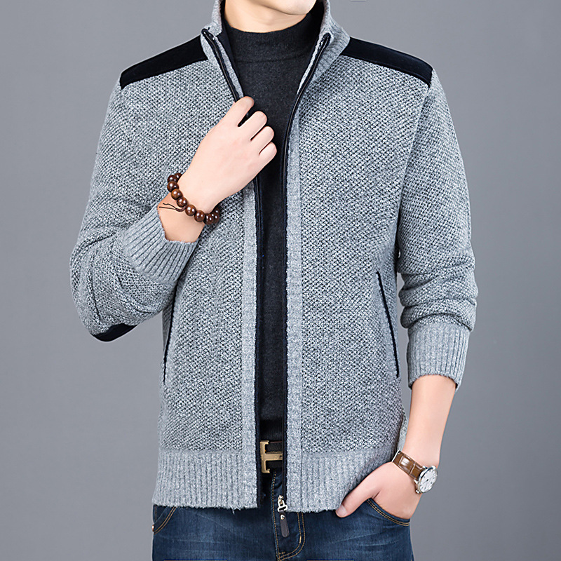 Winter Men Streetwear Jacket Causal Cardigan Coat Knitted Cardigan Thick Zipper Patchwork Male Sweater Mandarin Collar Outerwear 201221