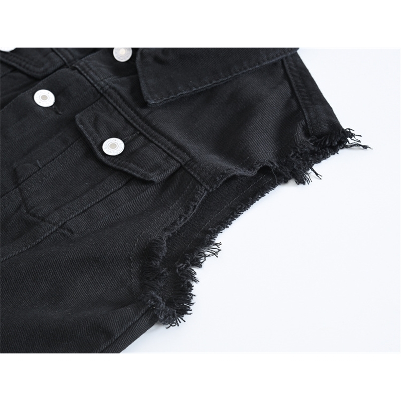 New Men's Fashion Casual Black Hooded Sleeveless Vest Denim Vest Jacket Street Punk Style Denim Vest Multiple Size Options M-6XL 201120