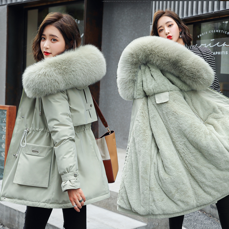 Winter Parkas New Fashion Long Cotton Fur Liner Hooded Parkas Women With Pockets Fur Collar Warm Jackets and Coat Clothes 201127