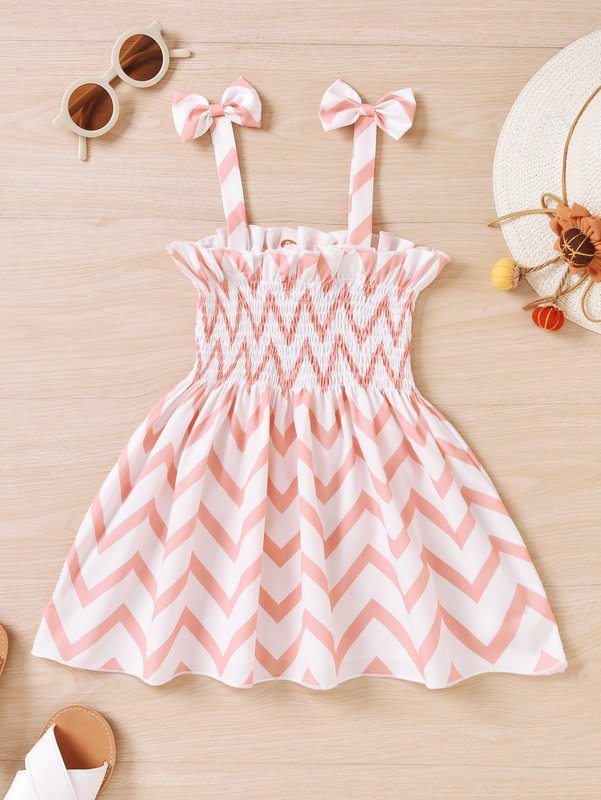 Toddler Girls Chevron Print Shirred Bow Shoulder Cami Dress SHE