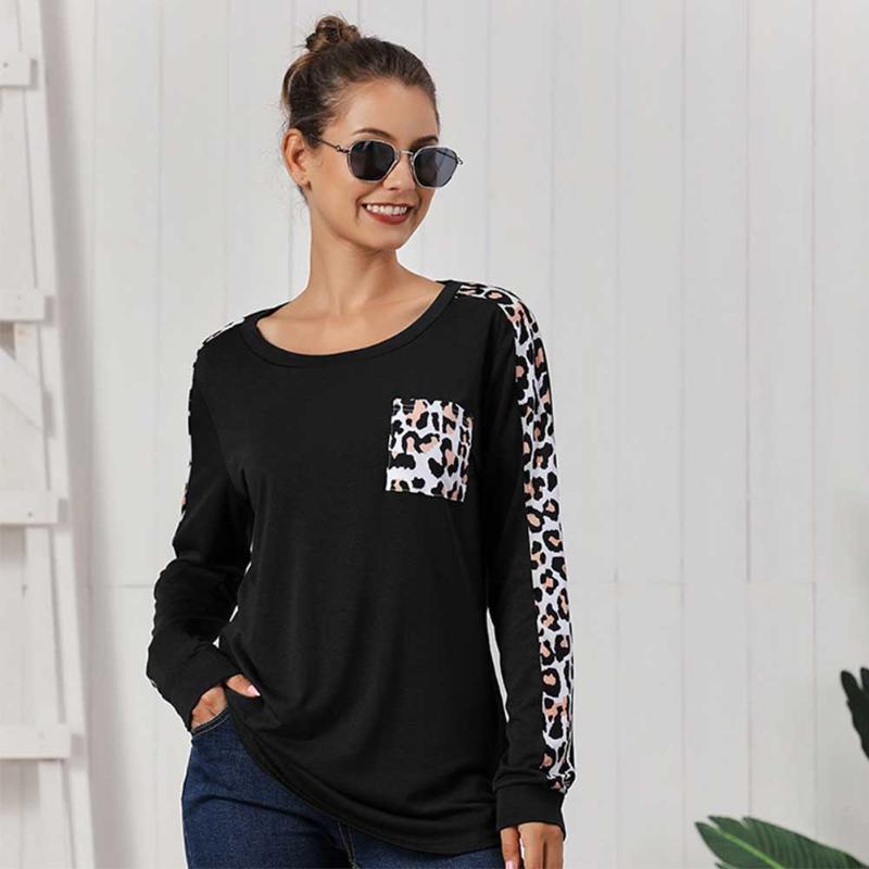 Leopard Printed Daily Wear Long Sleeves Adult Women T Shirt Autumn Winter Tops Round Neck Casual Front Pocket Stitching Loose, Black
Leopard Printed Daily Wear Long Sleeves Adult Women T Shirt Autumn Winter Tops Round Neck Casual Front Pocket Stitching Loose, Black