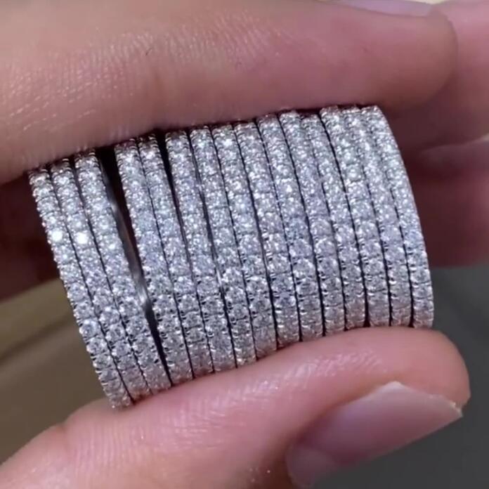 1.5MM Simple Fashion Wedding Band Rings Luxury Jewelry 925 Sterling Silver Pave White Sapphire CZ Diamond Gemstones Rose Gold Fill Women Engagement Ba