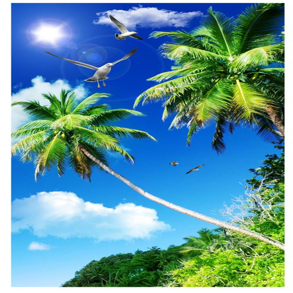 3d ceiling murals wallpaper Sunshine ceiling mural of coconut trees with blue sky and white clouds