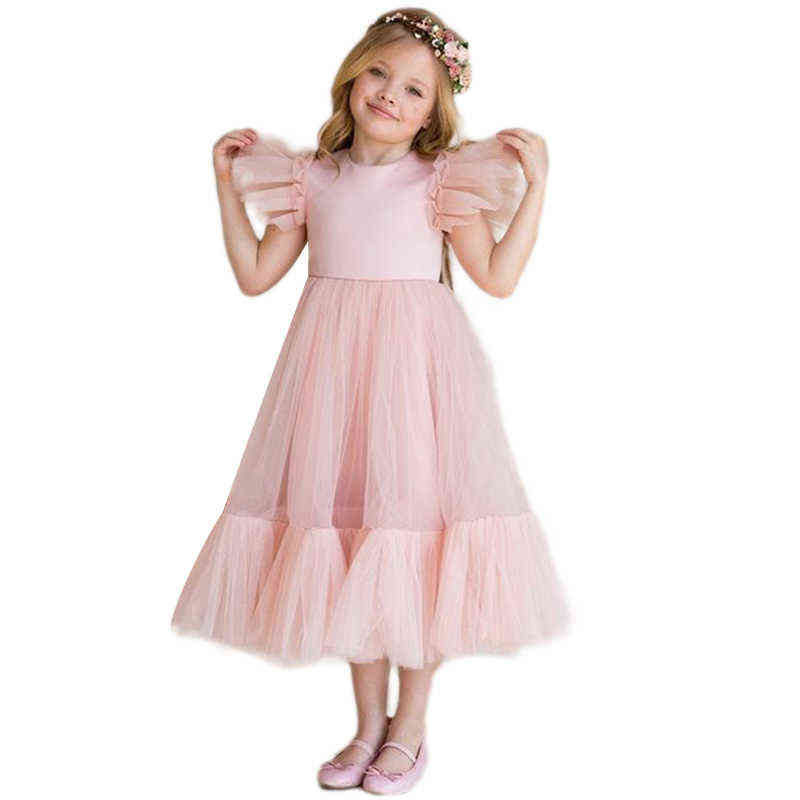 Flower Girl Dress Children Bridemaid Wedding Dresses For Kids Pink Tulle Gowns 2022 New Girls Boutique Party Wear Elegant Frocks W220314
