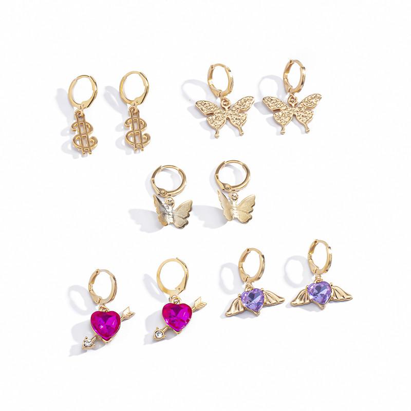 5Pair/Set Fashion Gold Butterfly Crystal Love Heart Angel Dangle Earrings for Women Simple Geometric Earrings Party Jewelry Gift
5Pair/Set Fashion Gold Butterfly Crystal Love Heart Angel Dangle Earrings for Women Simple Geometric Earrings Party Jewelry Gift