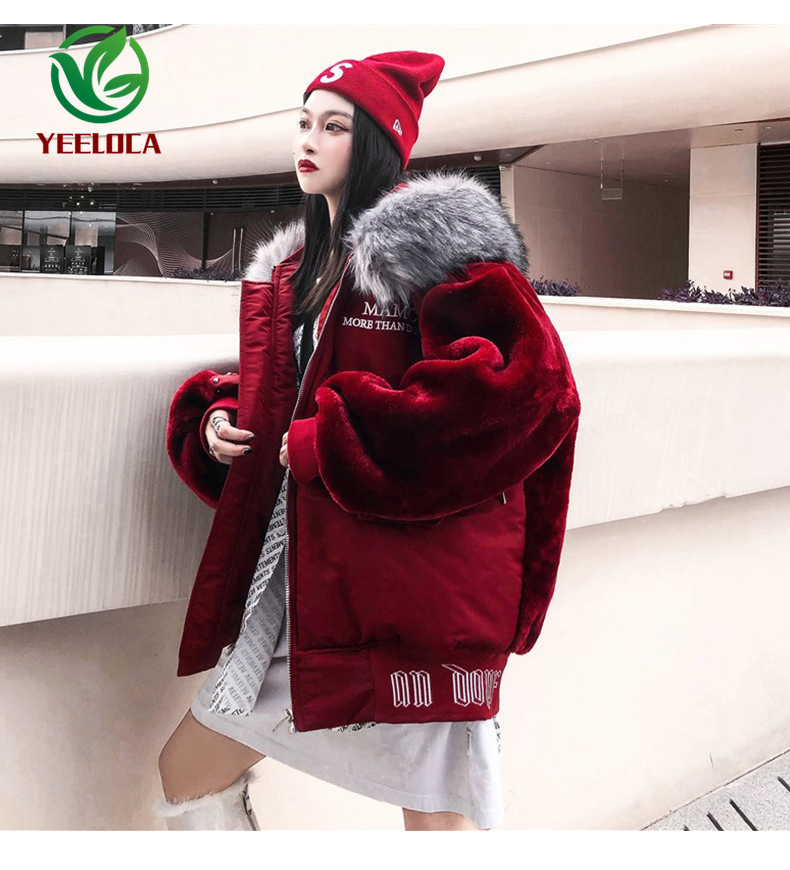Winter Plush Fur Collar Hoodie Jacket Coat Warmth Hip Hop Couple Men Women Streetwear Oversized Parkas High Quality 201217
